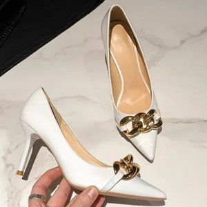 Women's high heels, fine heels sexy patent leather nude color comfortable pointe